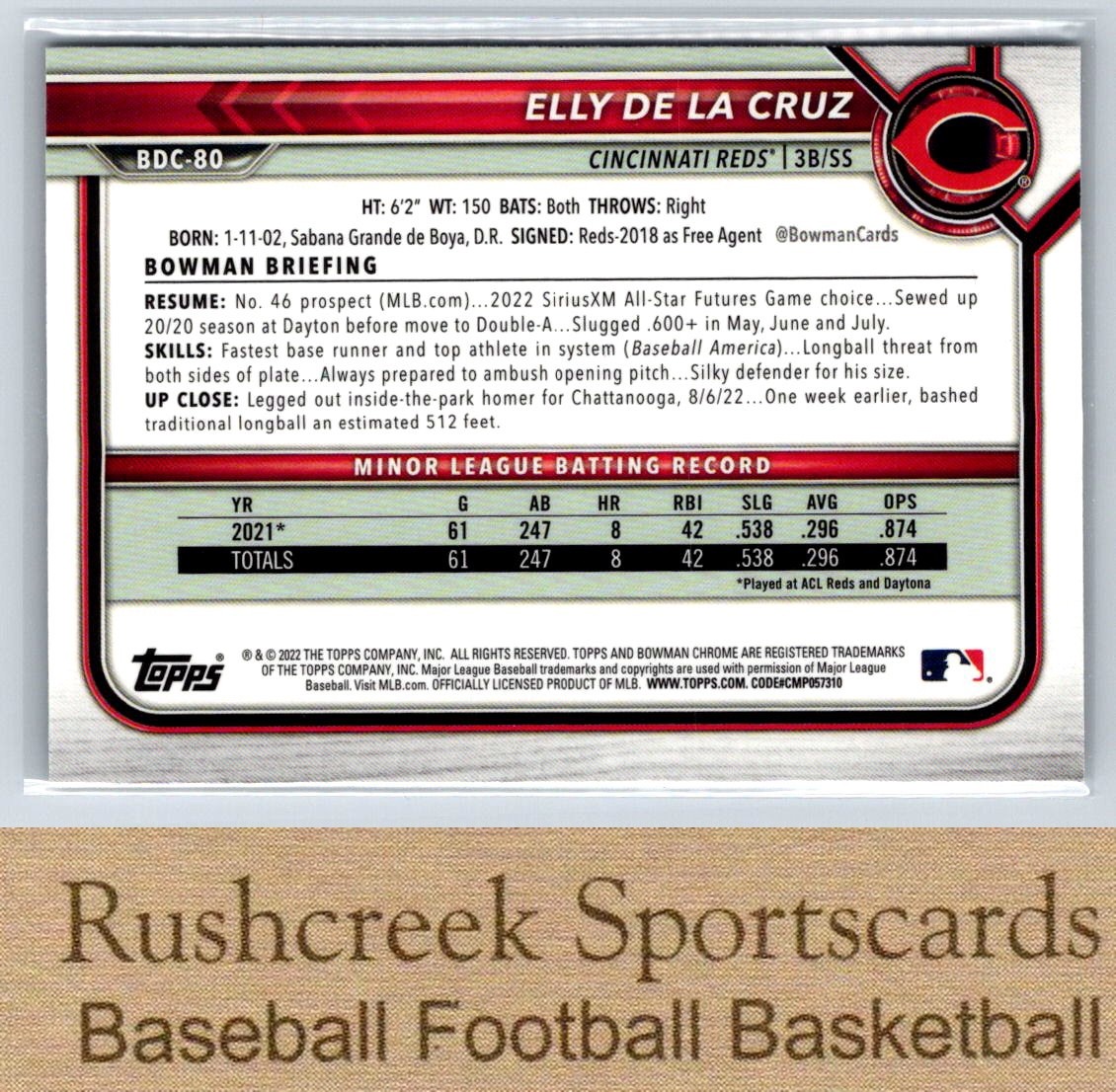 2022 Bowman Draft #BDC-80 Elly De La Cruz Chrome Black & White RayWave Refractor