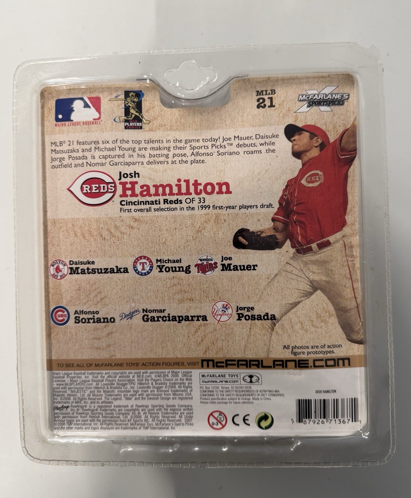 Josh Hamilton McFarlane Sports Picks Action Figure Cincinnati Reds Debut MLB 21