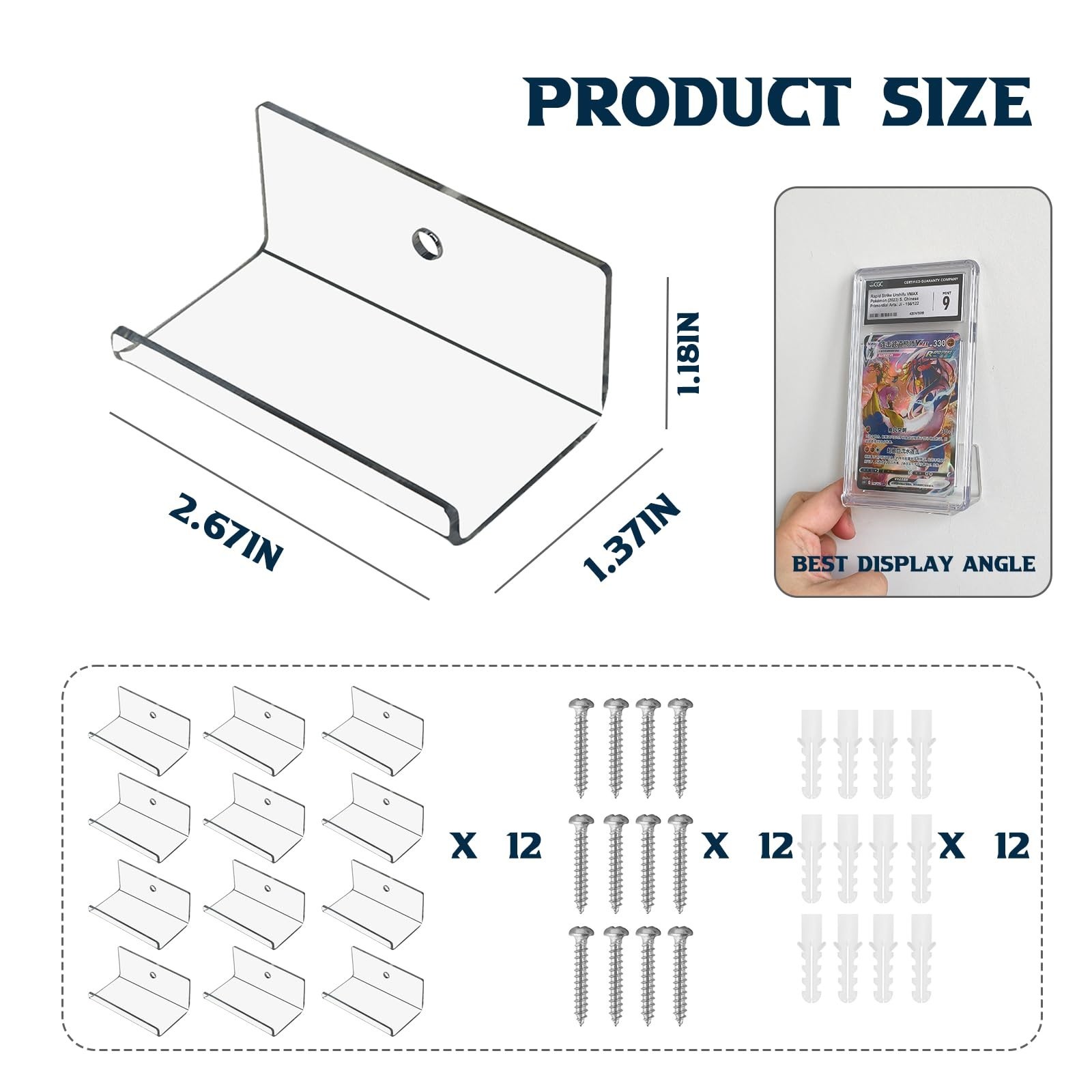 12 Pack Sports Card Slab Display Shelf for Wall, Acrylic Clear Graded Trading…