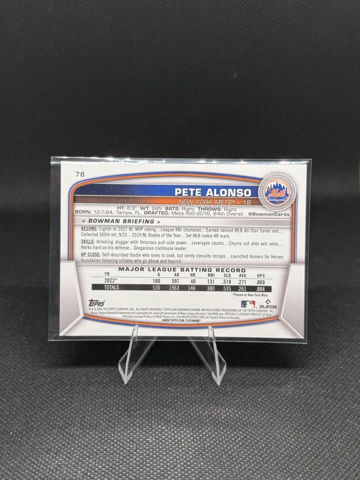 2023 Bowman – Pete Alonso #78 Chrome Aqua Mojo Refractor /225