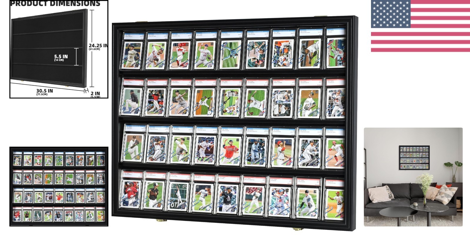 Graded Trading Card Display Case 36 Sport Baseball Football PSA Slabs Cabinet