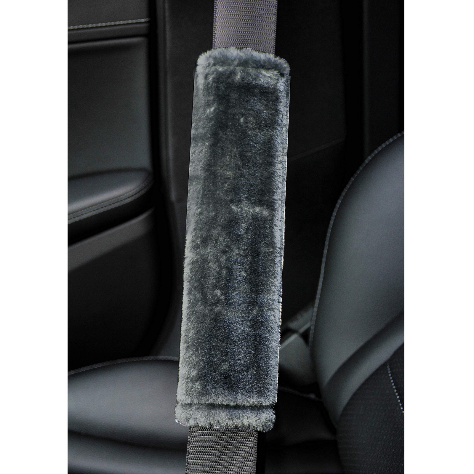 Amooca Soft Faux Fur Universal Fit Seatbelt Cover Car 10.5in 2pack, Dark Gray