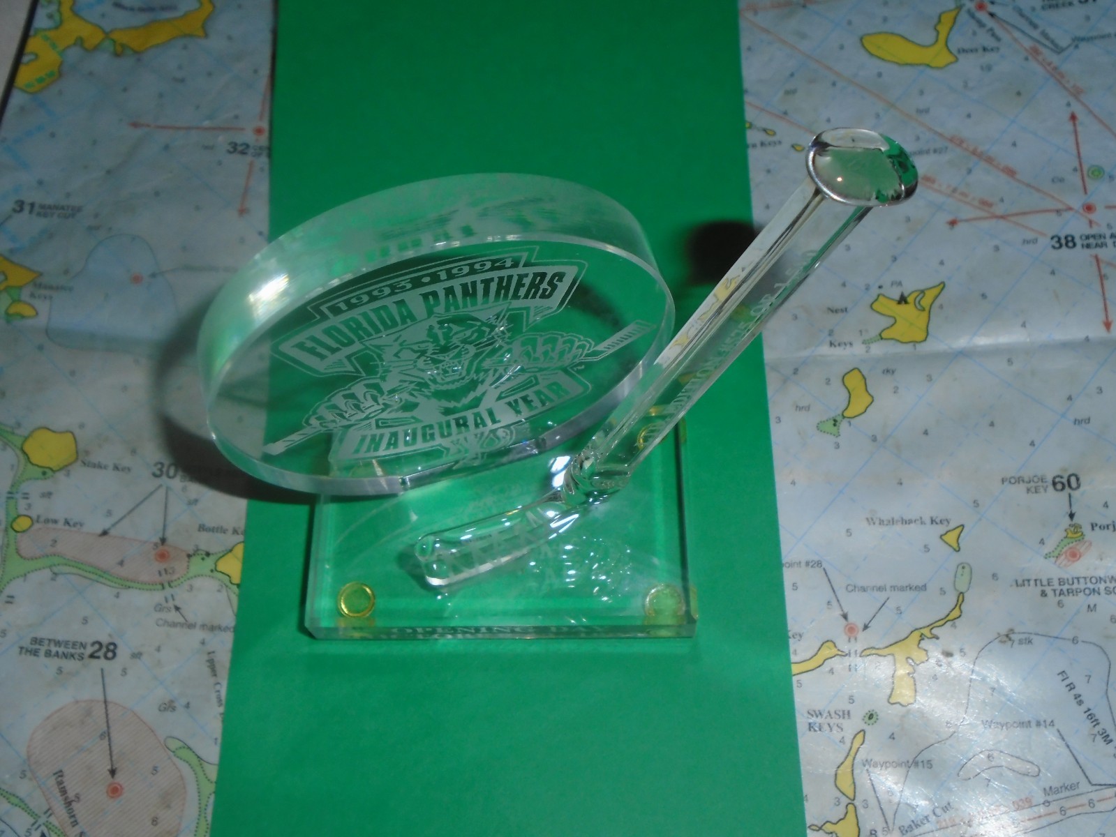 FLORIDA PANTHERS INAUGURAL CRYSTAL HOCKEY PUCK & STICK # 575 0F 1,500 OCT. 1993
