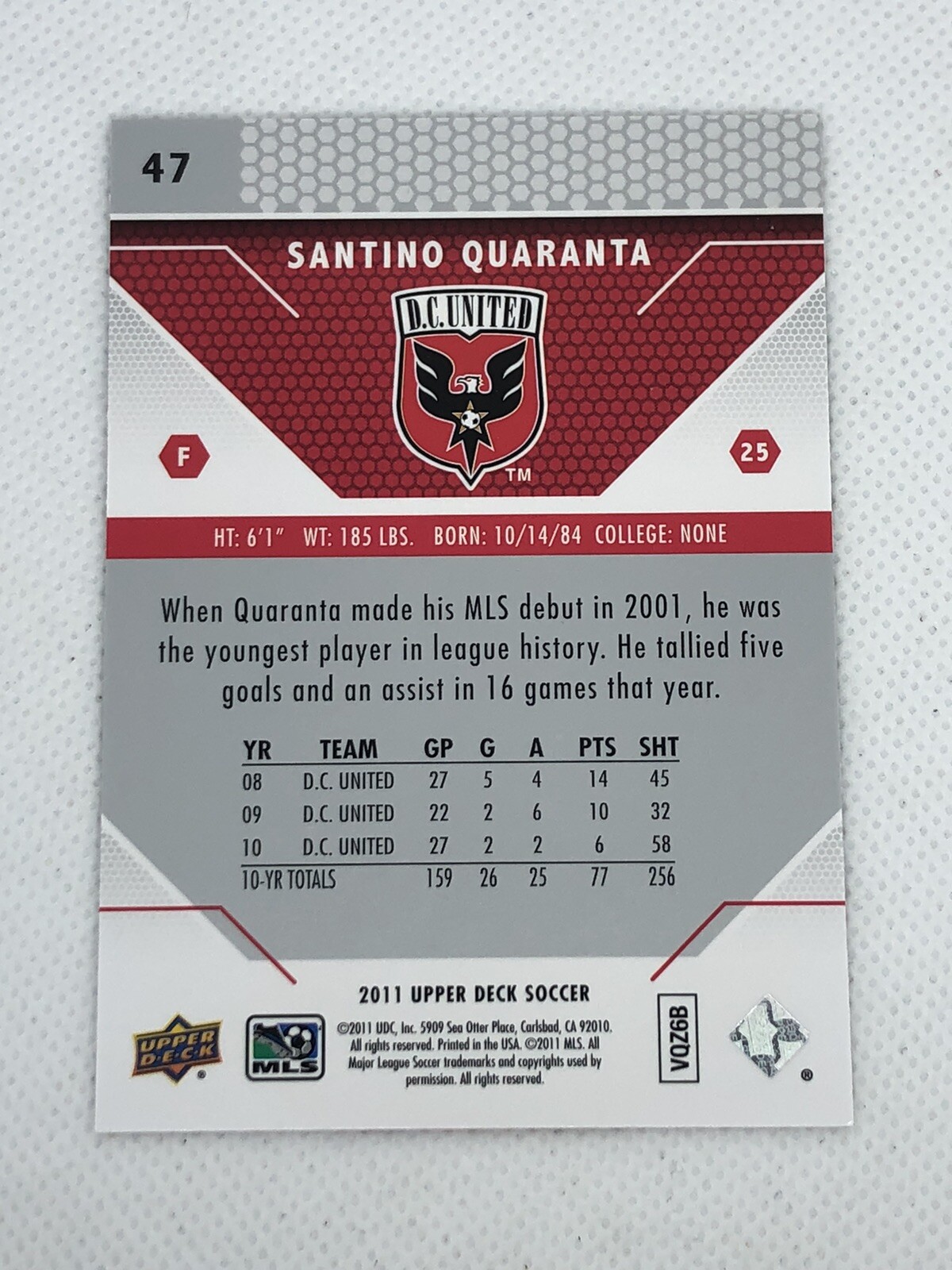 2011 Upper Deck MLS | #47 Santino Quaranta D.C. United | Base – Fresh!