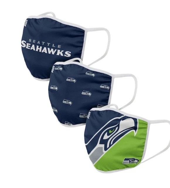 Lot of (10) 3-Pk Seattle Seahawks Logo Face Mask NFL Football New Unisex Adult