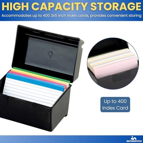 Index Card Box 3×5 Inch – 400 Capacity Holder with A-Z Guide Set & Tabs