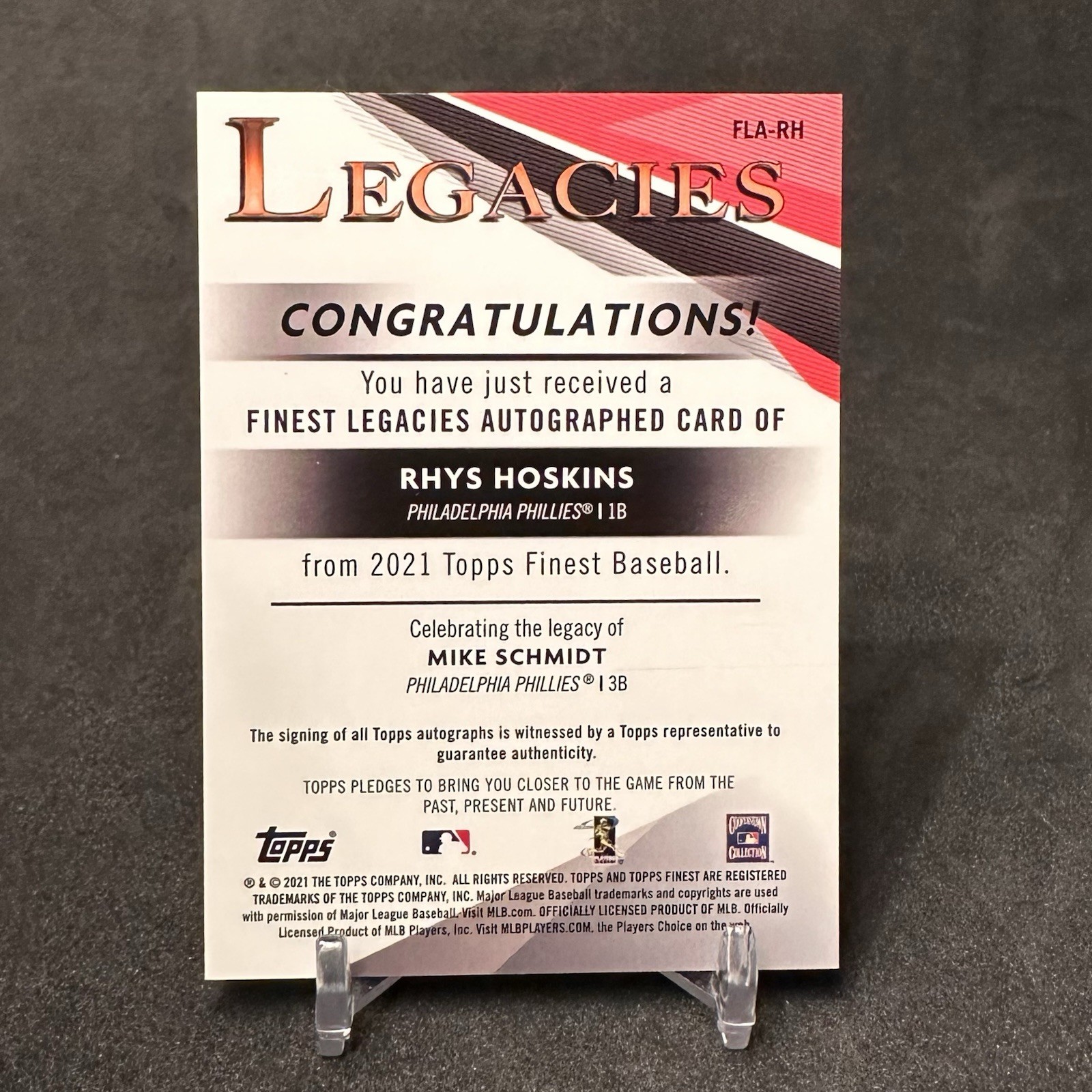 2021 Topps Finest Rhys Hoskins Legacies Auto #FLA-RH Gold /50