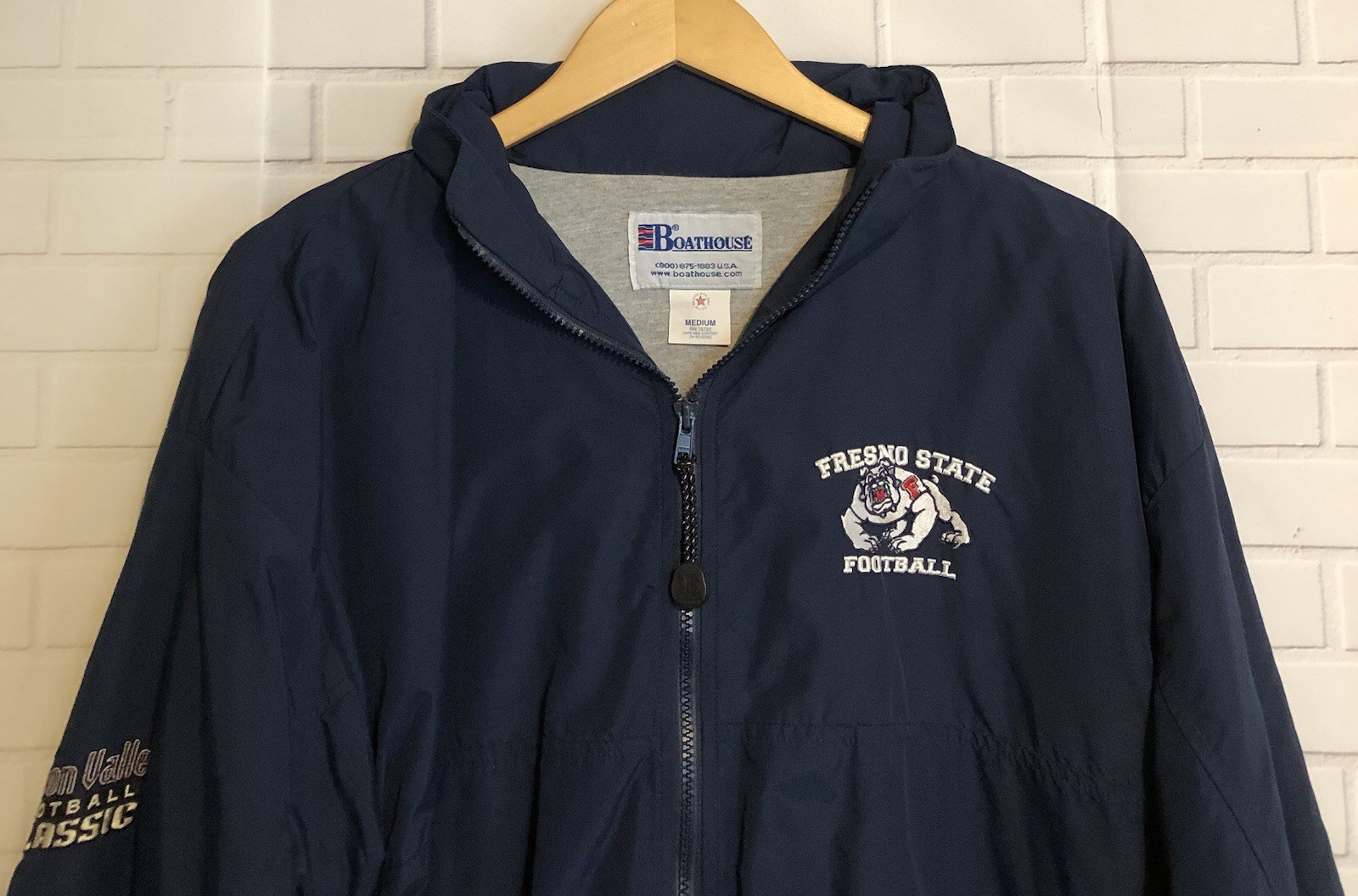 Vintage 2000’s Fresno State Bulldogs Football Boathouse Blue Hooded Lined Jacket