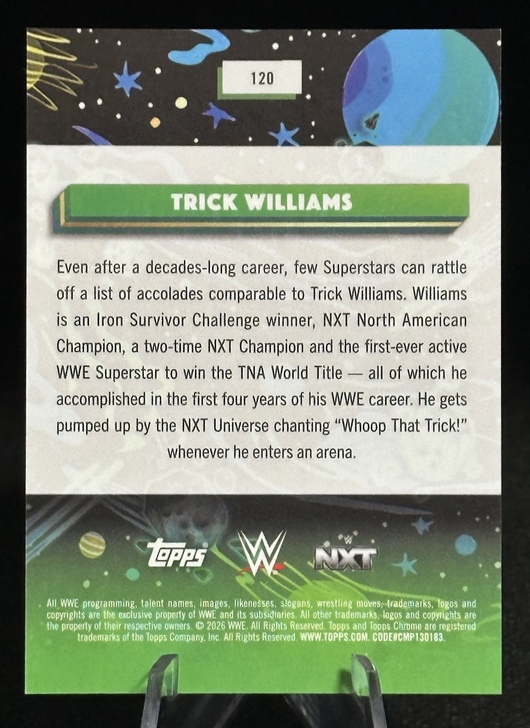 2026 Topps Chrome Cosmic WWE Trick Williams Orange Galactic Refractor /25