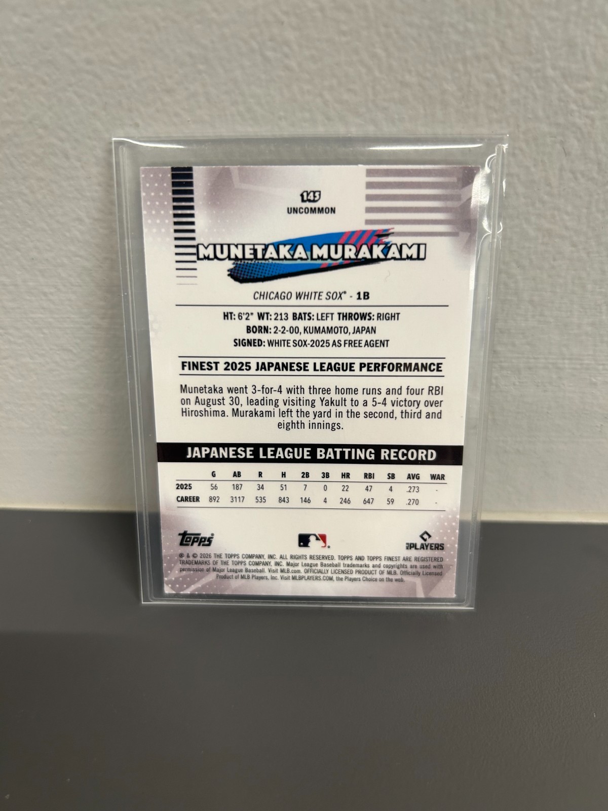 ⚾️ ’26 Topps Finest Munetaka Murakami RC Uncommon White Sox ⚾️