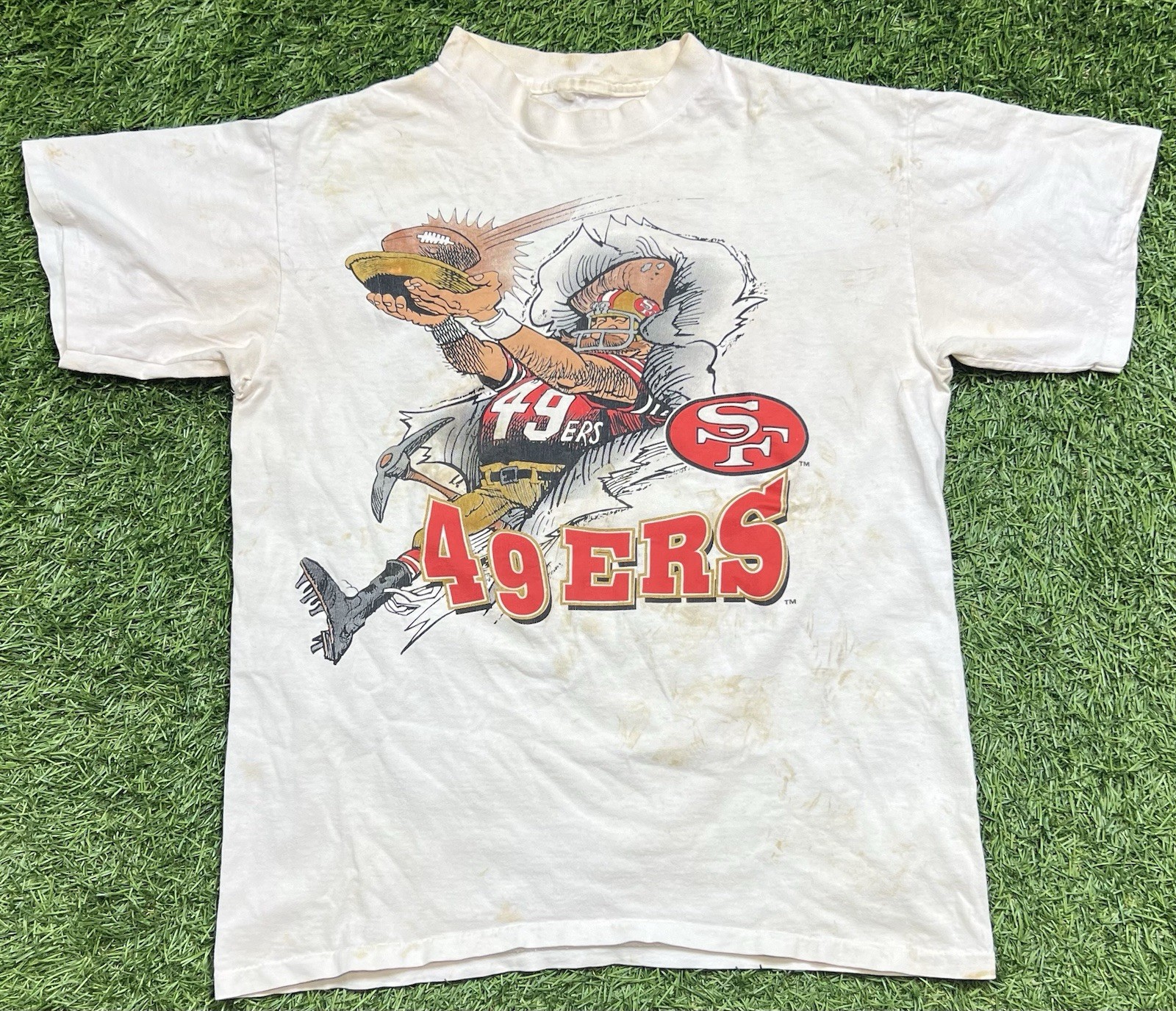 San Francisco 49ers NFL Caricature T-Shirt Men’s M Double Sided Vintage 90s