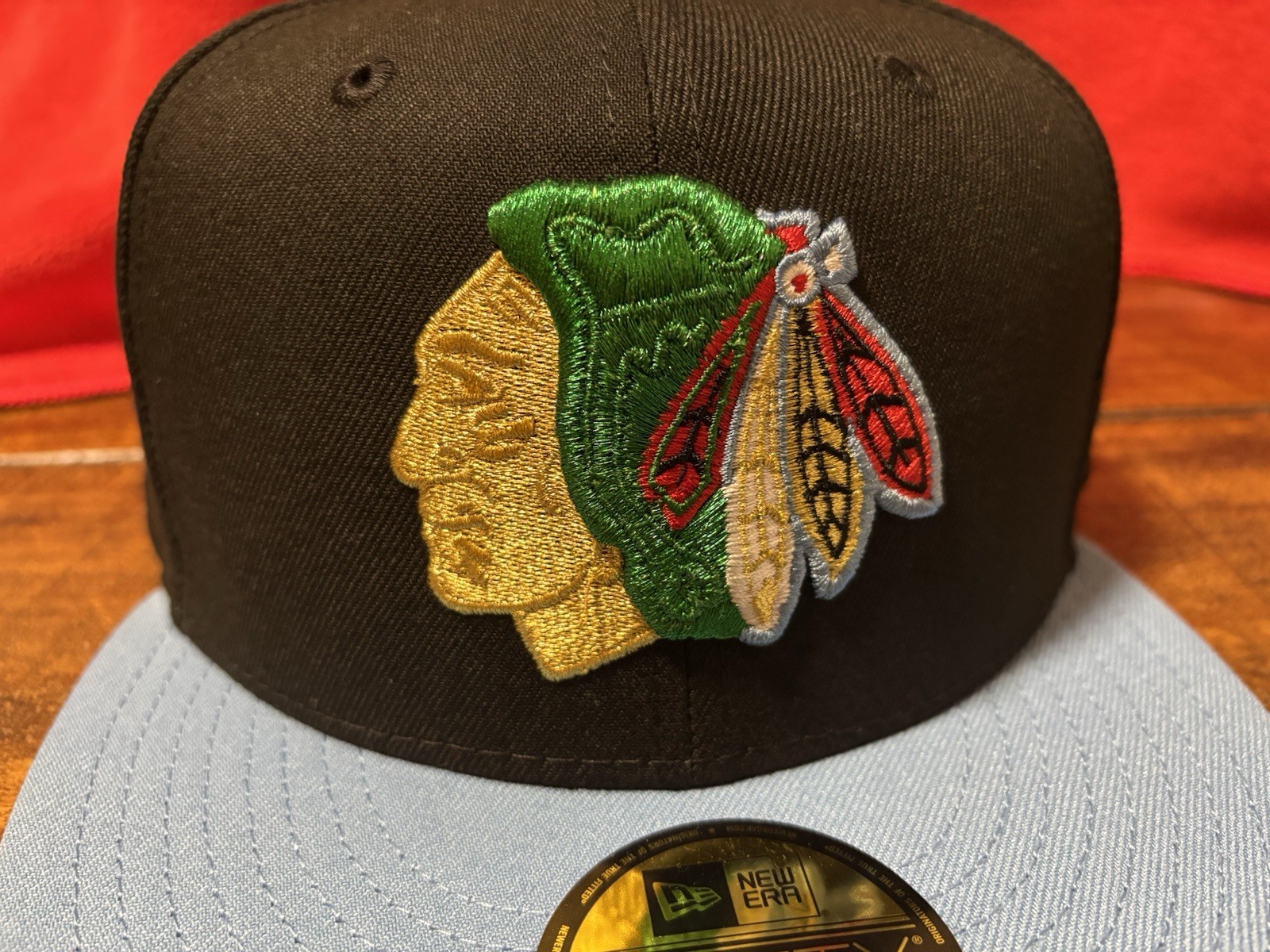 Chicago Blackhawks Always Original Sky Blue Black New Era Fitted 7 7/8 Gray UV