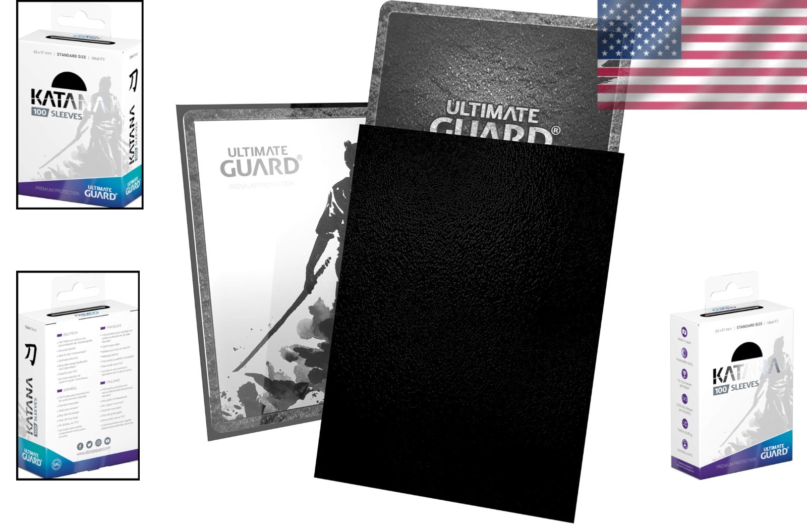 Katana Card Sleeves – 100 Standard Size (66x91mm), Black Back, Durable