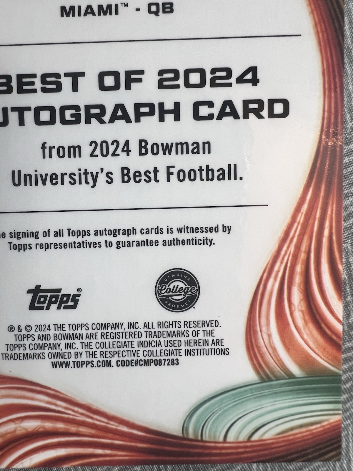 2024 Bowman’s Best U – Cameron Ward – /25 Autograph Orange #BOA-CWA Miami