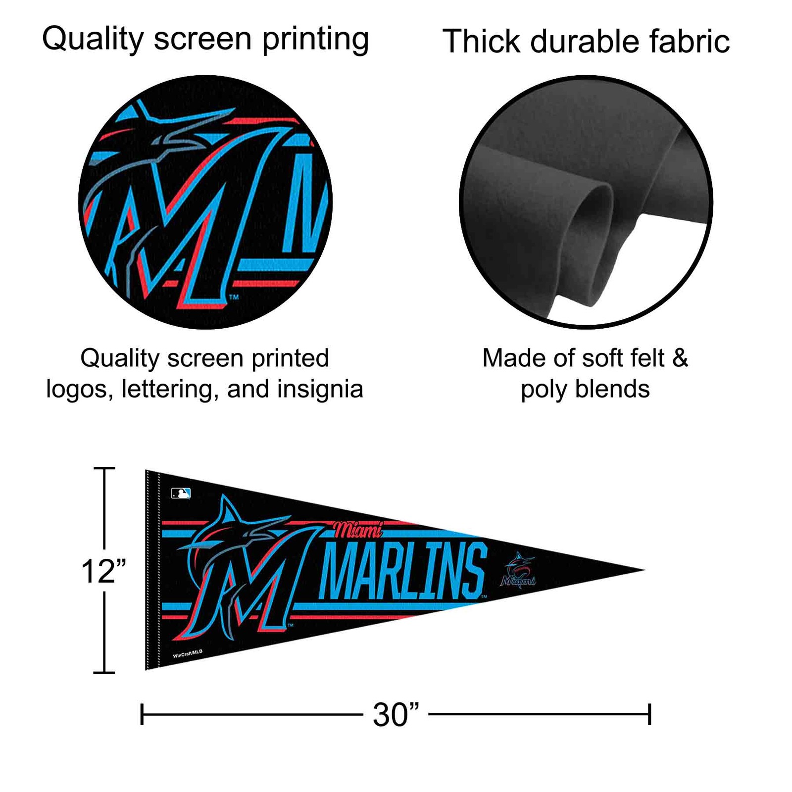 Miami Marlins MLB 12 in X 30 in Pennant