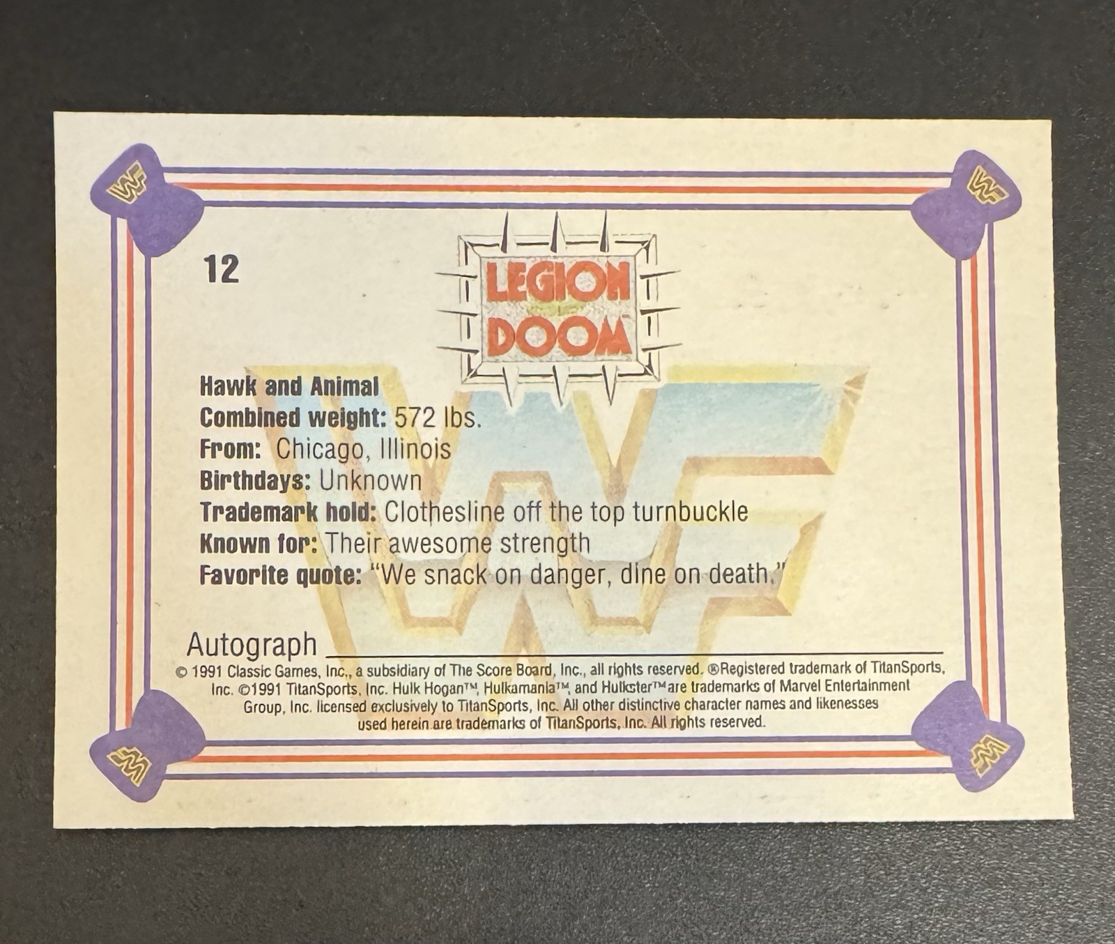Legion of Doom 1991 Classic WWF Wresting Hawk & Animal #12
