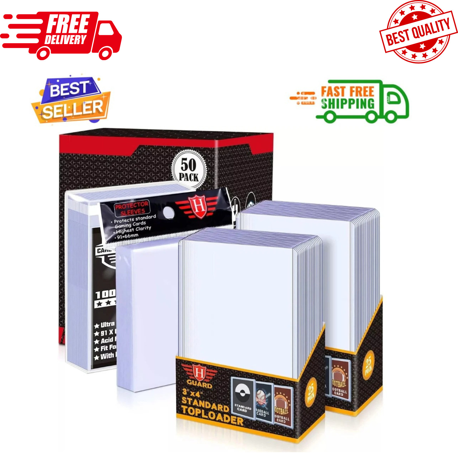Trading Card Sleeves Hard Plastic Clear Case Holder 200 Baseball Cards Topload!!