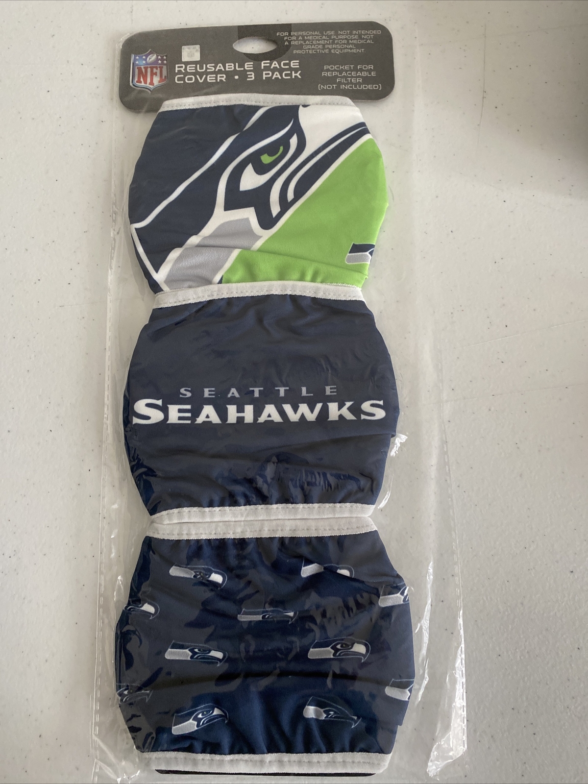 3 Pack Seattle Seahawks Official Licensed NFL Washable Foco Face Mask Cover new