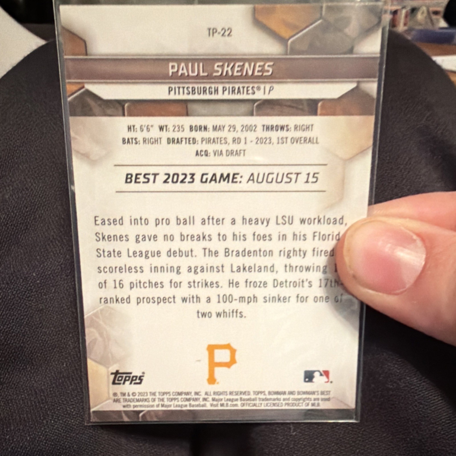 Topps 2023 Bowman’s Best Top Prospects Paul Skenes Rookie Insert #TP-22 Pirates