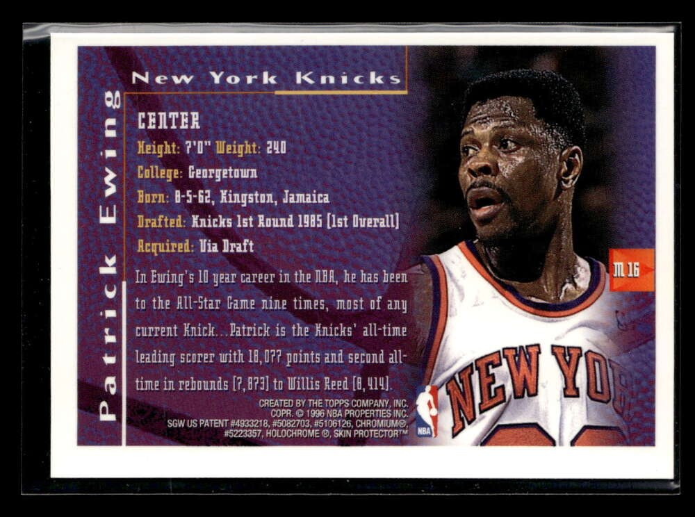 1995-96 Finest Patrick Ewing #M16 Mystery Borderless Refractor Gold IC1092