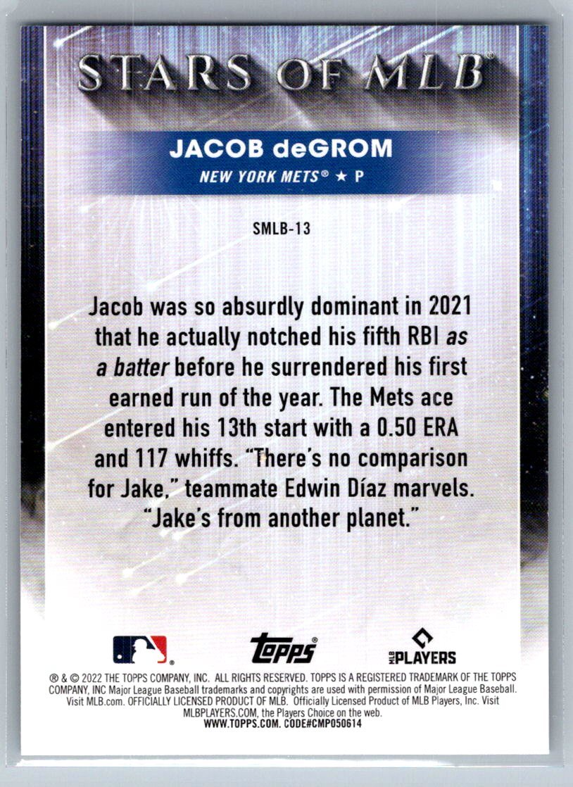 2022 Topps #SMLBC-13 Jacob deGrom Stars of MLB Chrome Near mint or better