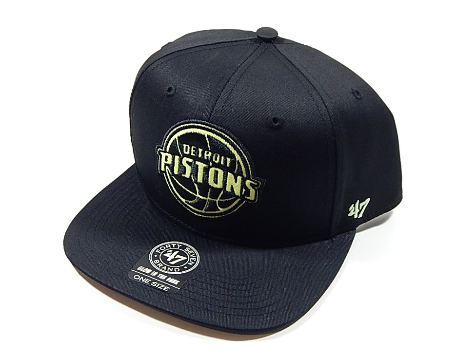 Detroit Pistons Glow In The Dark Logo Black ’47 Brand Snapback Hat Cap New