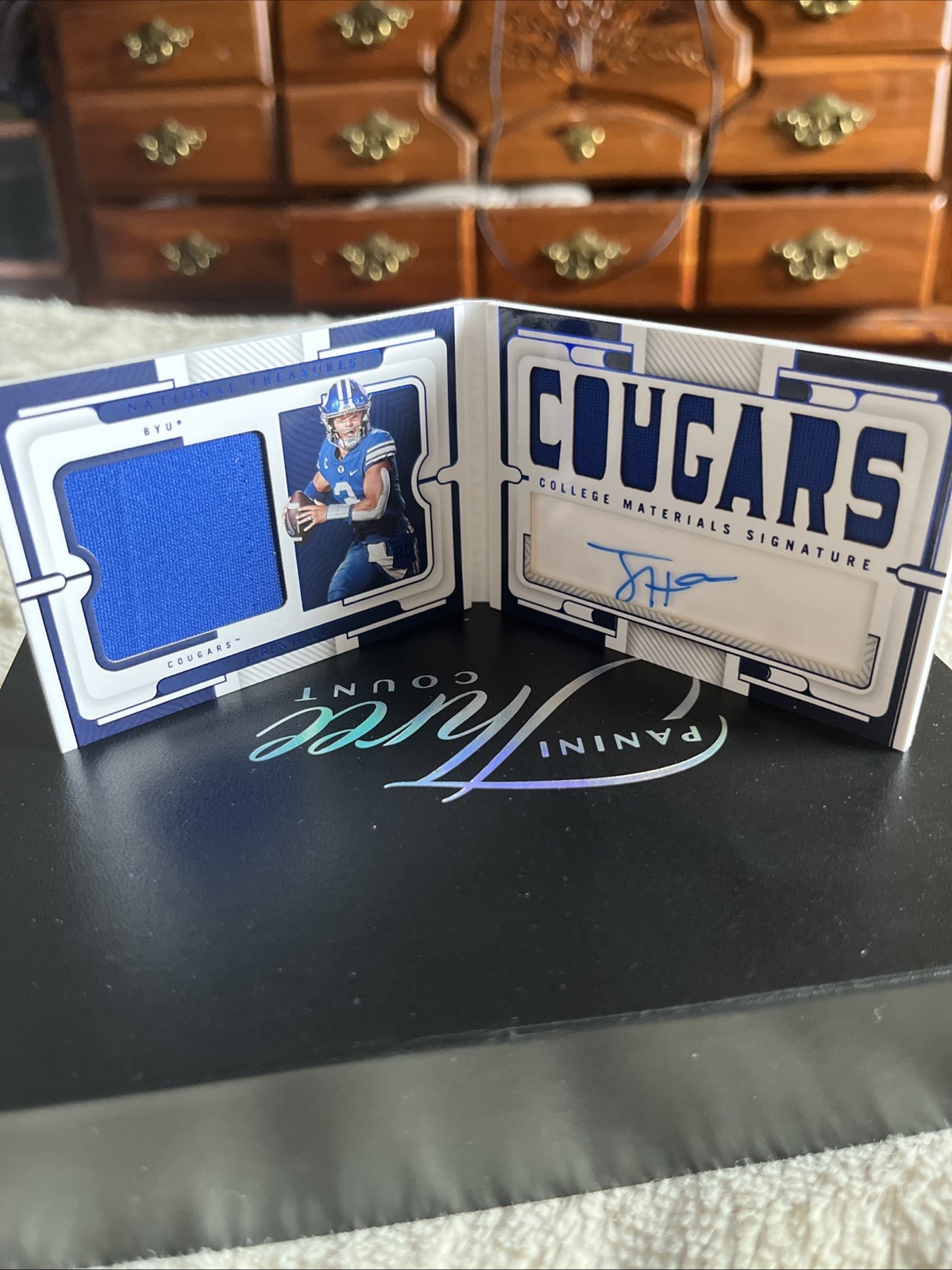 2023 National Treasures Collegiate – JAREN HALL – RPA Booklet Blue Foil #/75 BYU