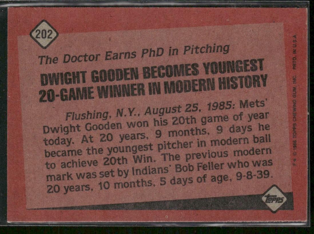1986 Topps Dwight Gooden #202 New York Mets