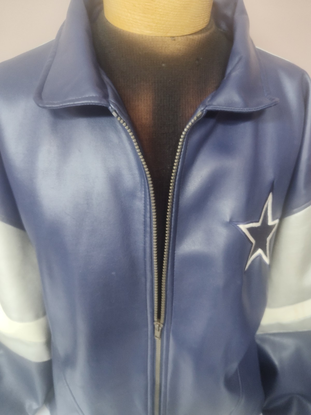 Vtg Dallas Cowboys Game Day Faux Leather Jacket Full Zip 100% Polyvinyl Chloride