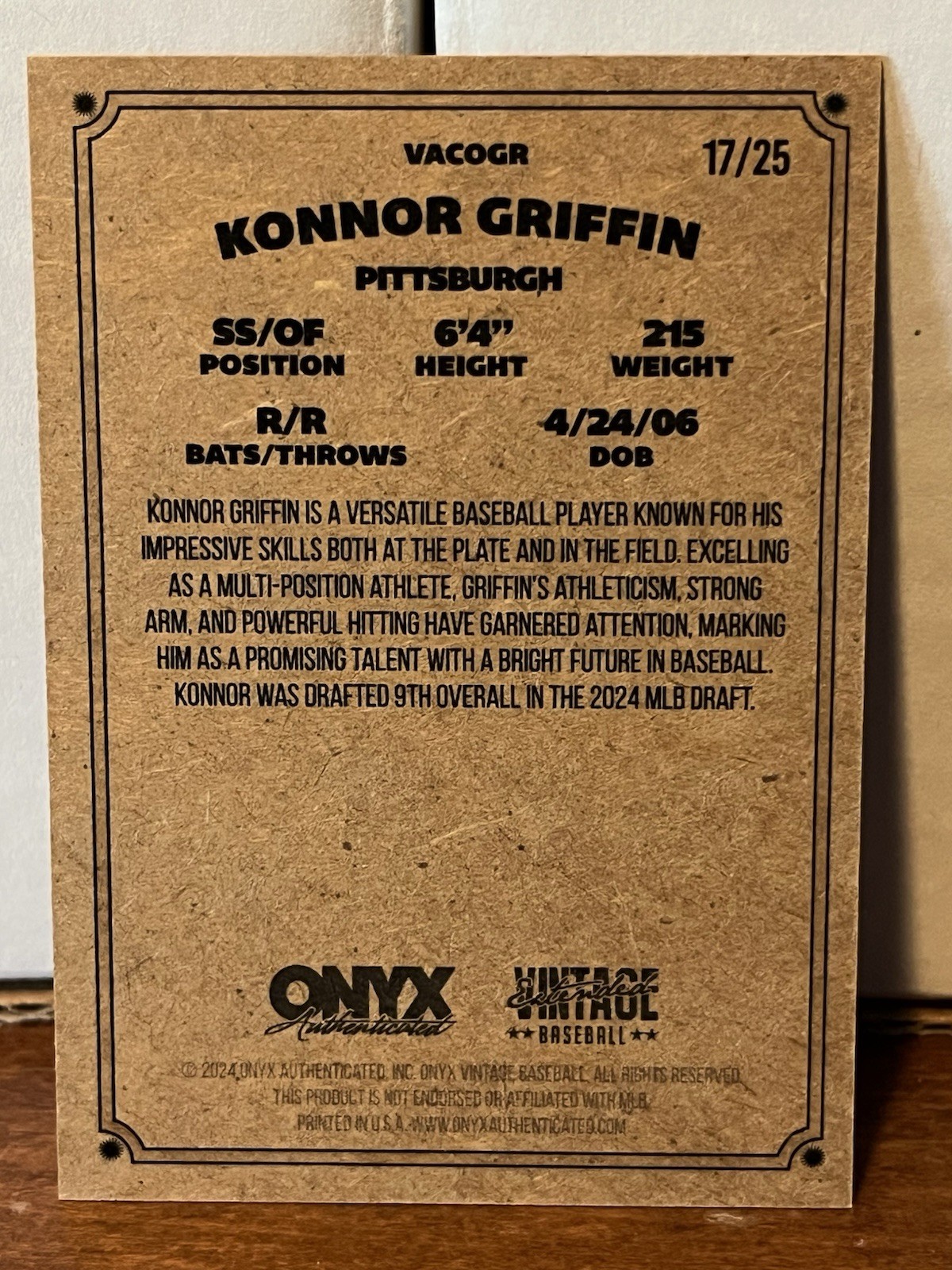 Konnor Griffin 2024 Onyx Vintage Extended Auto Lot – Red /25 Blue /25 Green /50