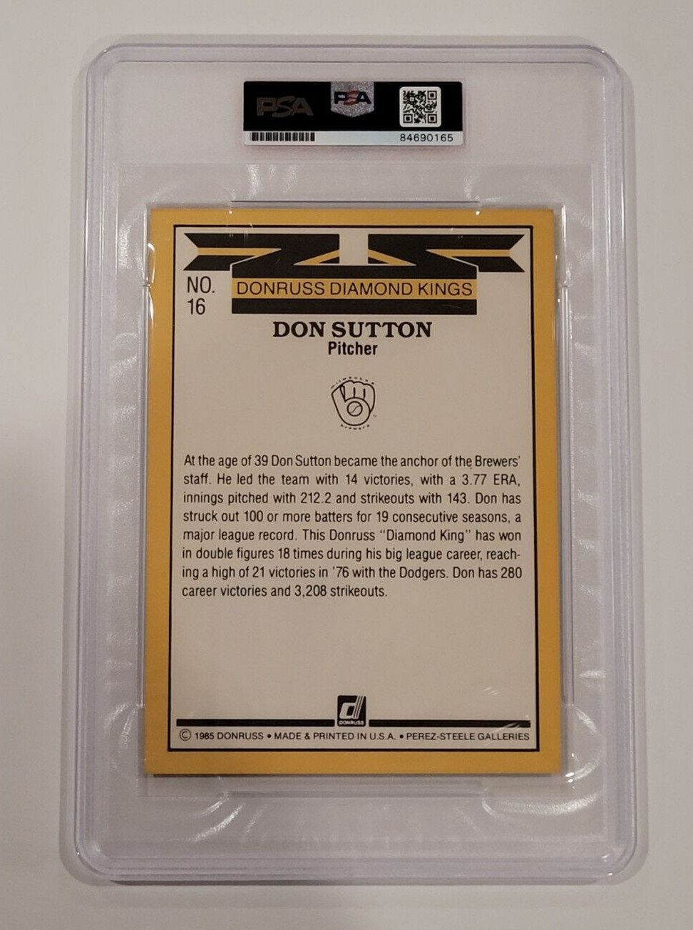 Rare 1985 DON SUTTON Signed Oversized 5×7 Inch Donruss Diamond Kings Card-PSA