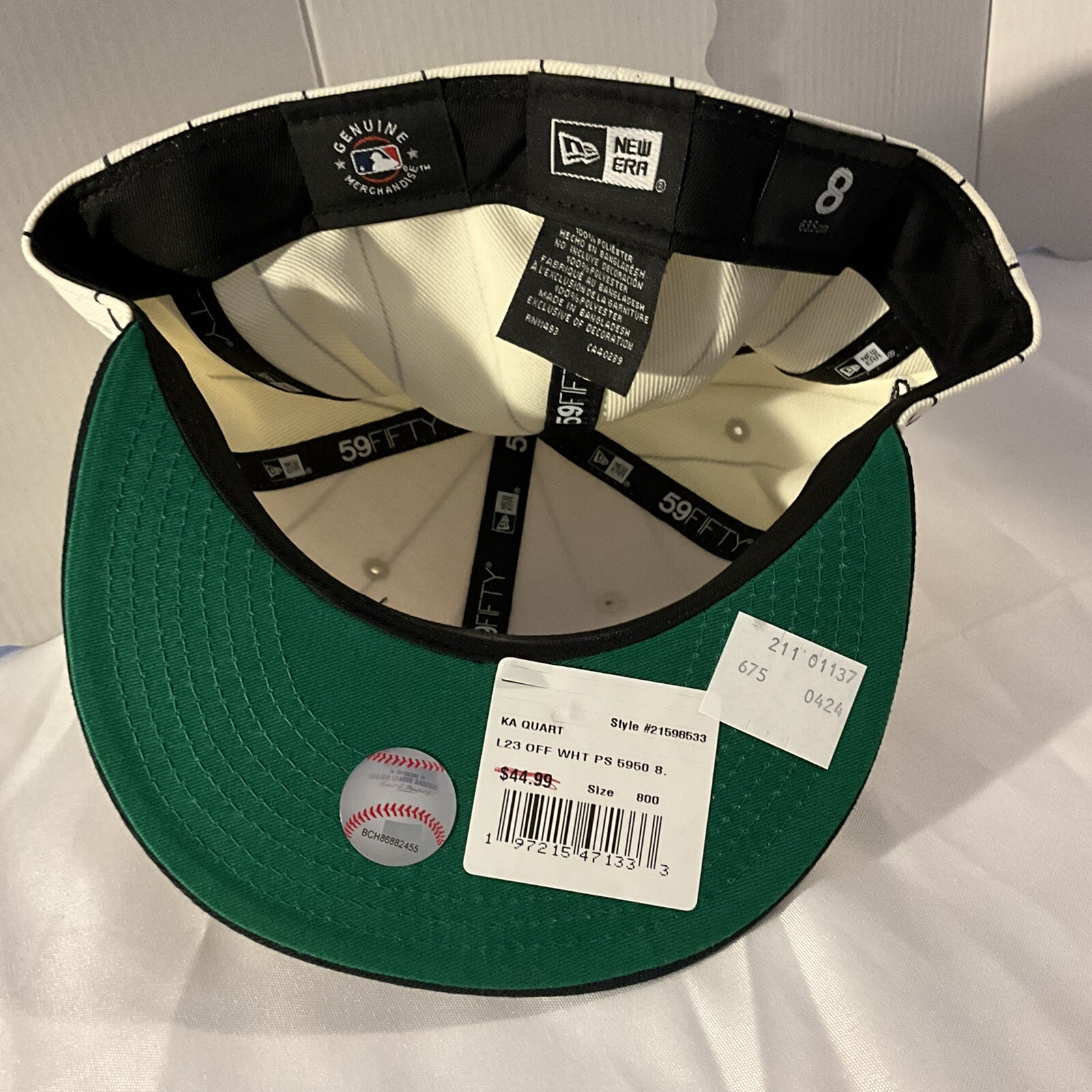 Cleveland Guardians MLB 59Fifty White Pin Striped Fitted 8 Cap Hat $45
