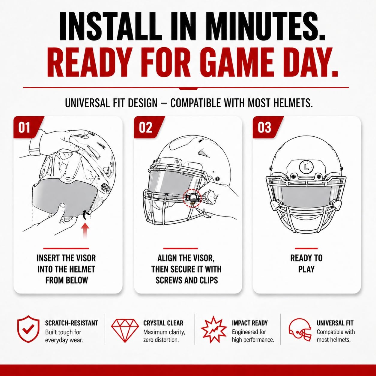 Clear Football Visor for Helmet with Anti-Fog Shield, Scratch-Resistant, UV B…