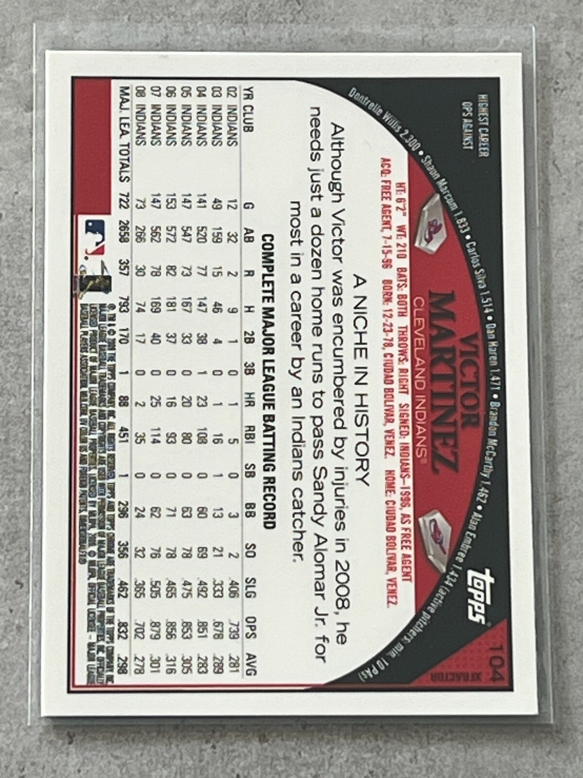 2009 Topps Chrome Victor Martinez SP X-Fractor #104 Cleveland Indians