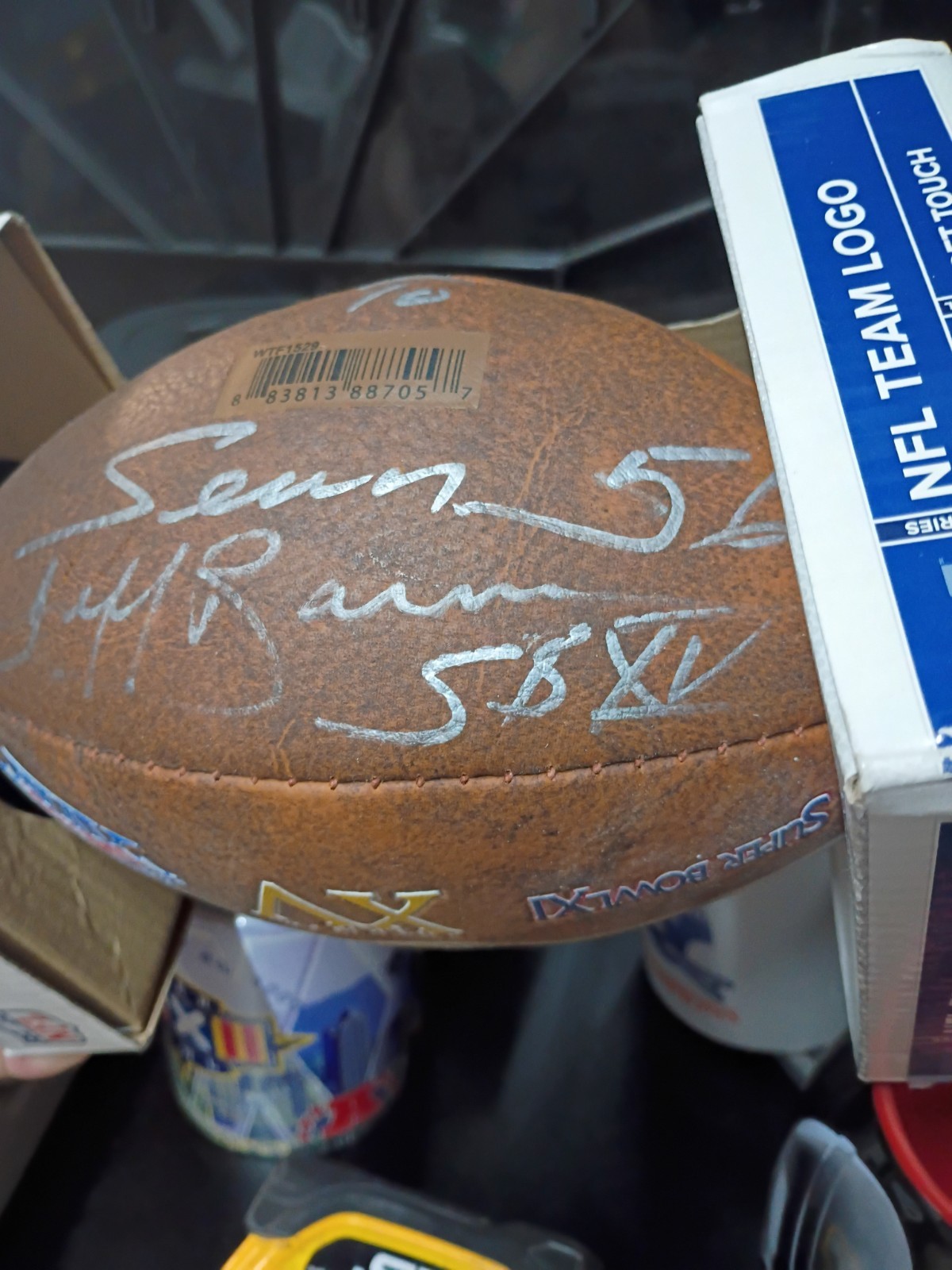 NFL Commemorative Football, 9-Inches Oakland Raiders. Signed Jeff Barnes. SB 15