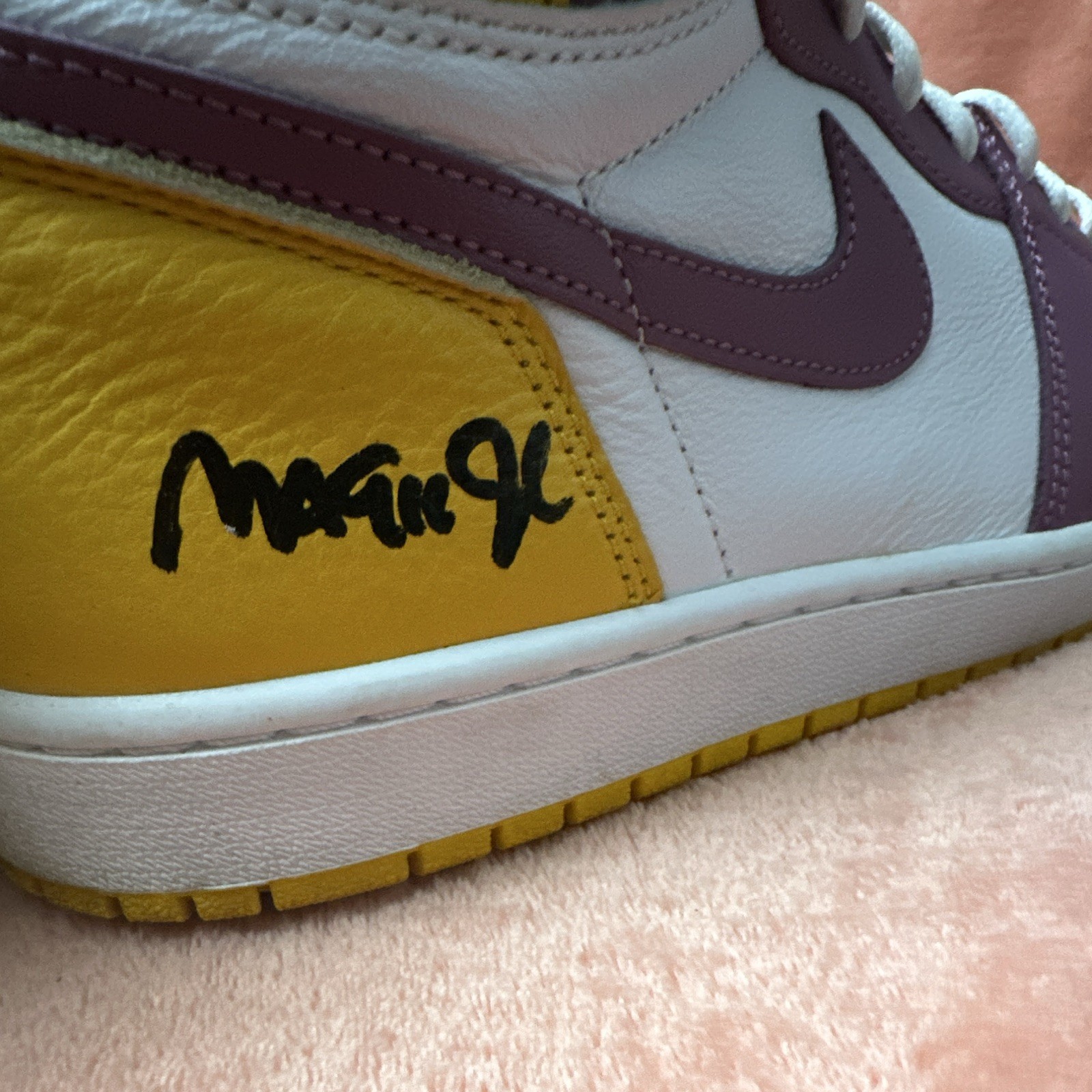 Nike Air Jordan 1 Retro High Purple Yellow Signed Leather High Top Sneakers