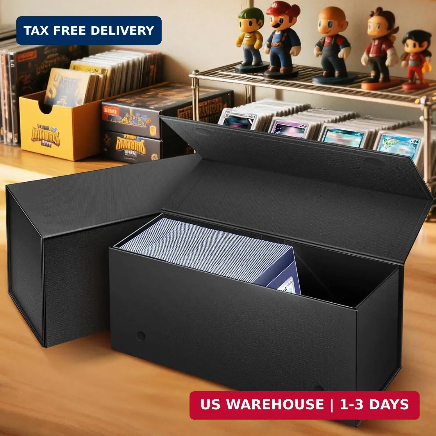 Semi Rigid Card Holder & Magnetic Storage Box Case for Trading Cards – 1ct Black