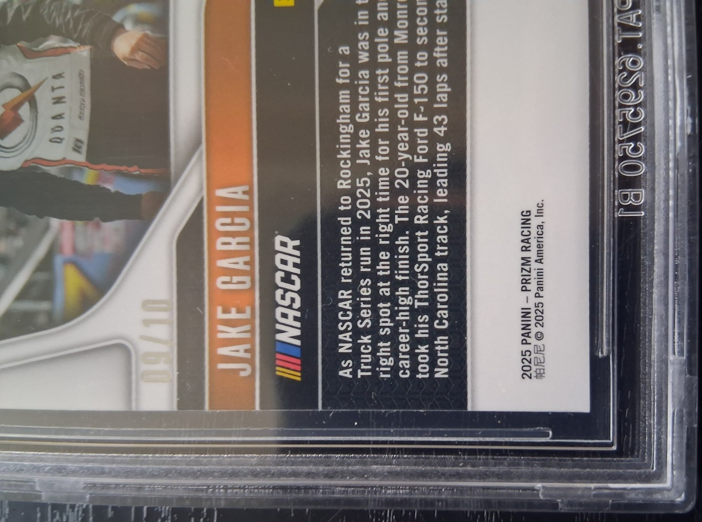 2025 Panini Prizm NASCAR JAKE GARCIA #39 TRUE GOLD PRIZM /10 BGS-9 MINT New Slab