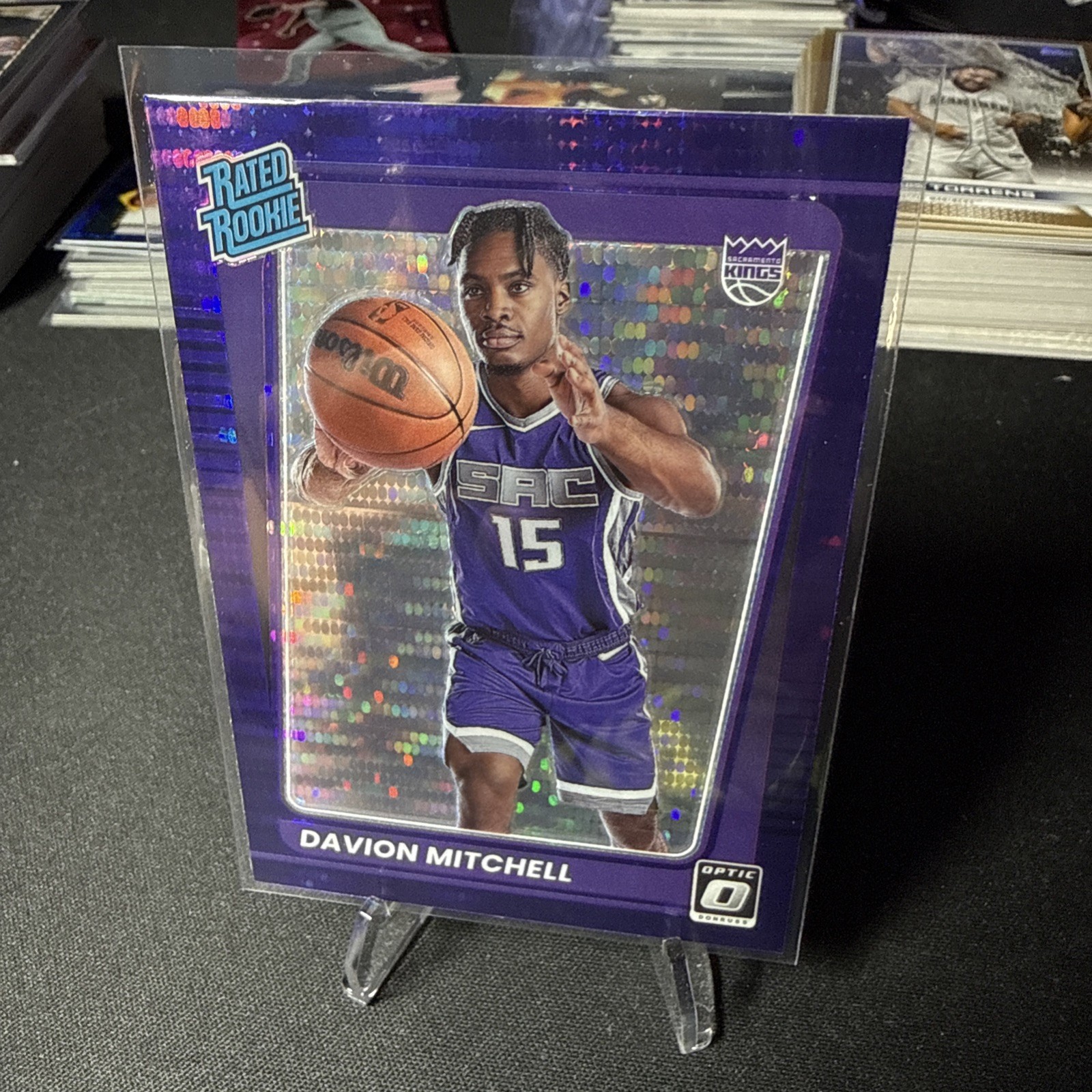 Davion Mitchell 2021-22 Donruss Optic Purple Pulsar Prizm Rookie RC Heat
