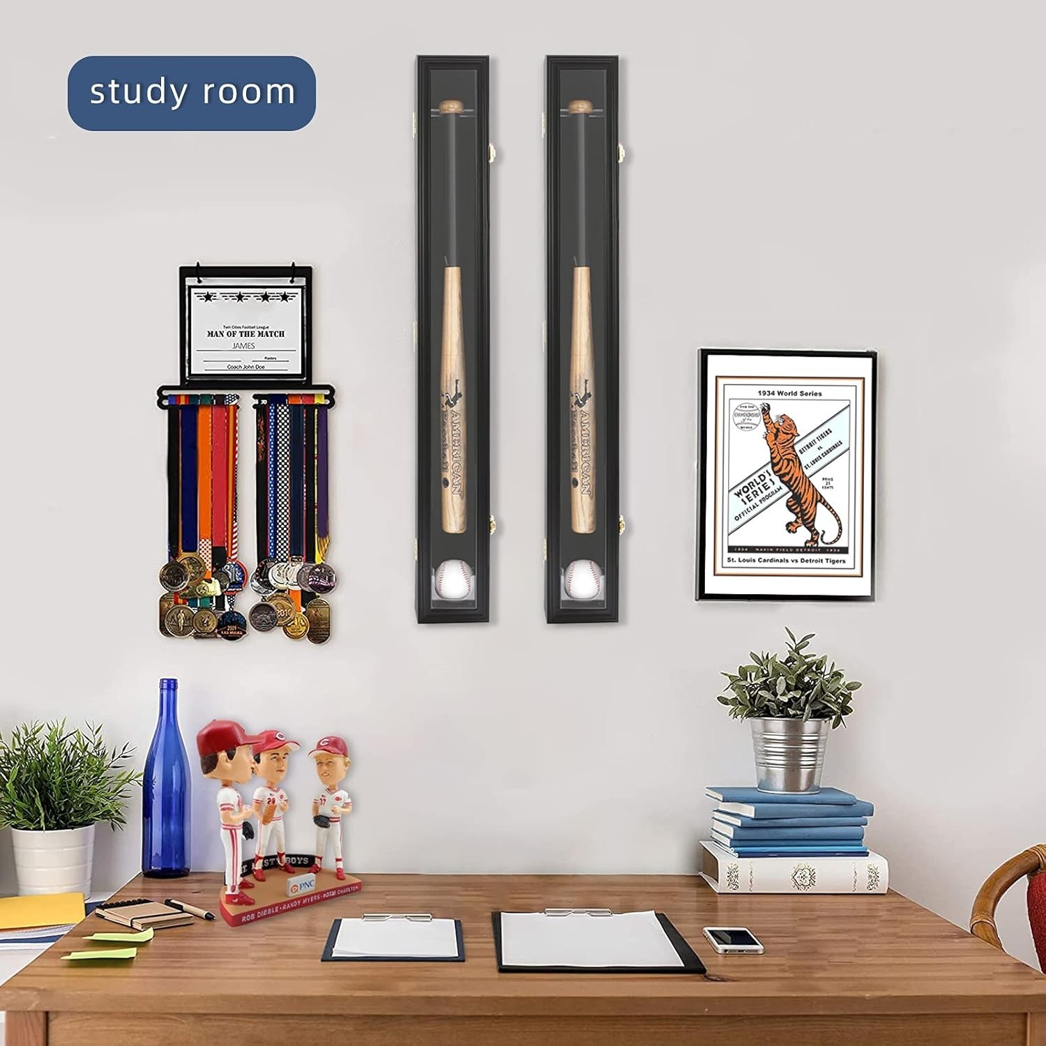 Baseball Bat Display Case – Baseball Bat Wall Mount Wooden Frame with Acrylic…