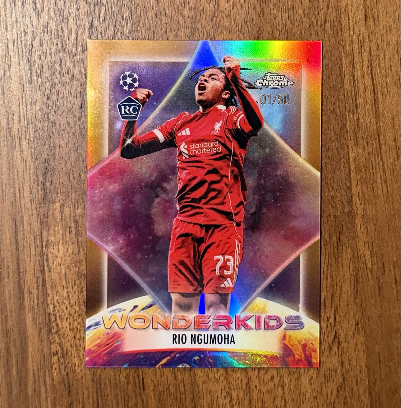 2025-26 Topps Chrome UCL Wonderkids WK-1 Rio Ngumoha RC Gold Serial # 1/50