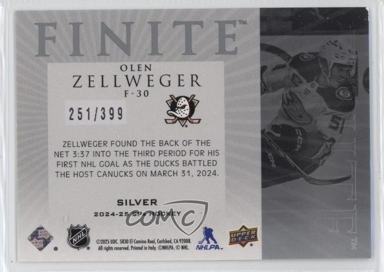 2024-25 SPx Finite Rookies Silver 251/399 Olen Zellweger #F-30 Rookie RC 0nr3