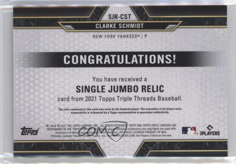 2021 Topps Triple Threads Emerald 8/27 Clarke Schmidt #SJR-CST Rookie RC 1d59