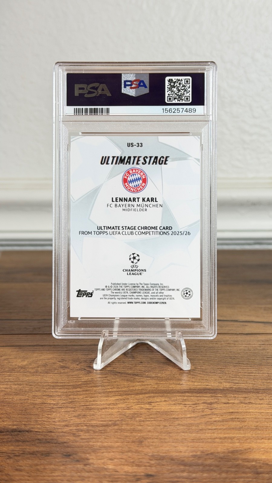 2025-26 Topps UEFA UCC #US-33 Lennart Karl Rookie CHROME Ultimate Stage PSA 10