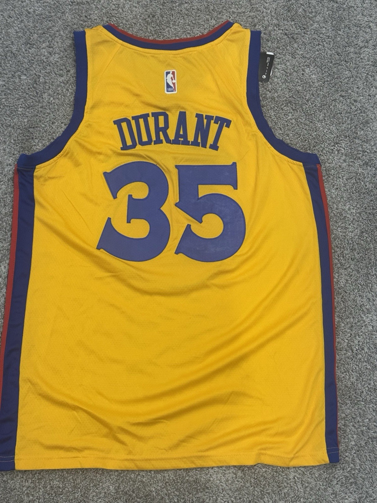 Nike Kevin Durant #35 Golden State Warriors NBA Jersey Size 50 Yellow/Blue/Red