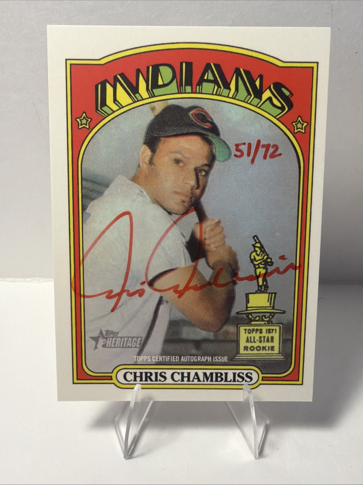2021 Topps Heritage Real One Red Ink Autograph Chris Chambliss 51/72 Auto