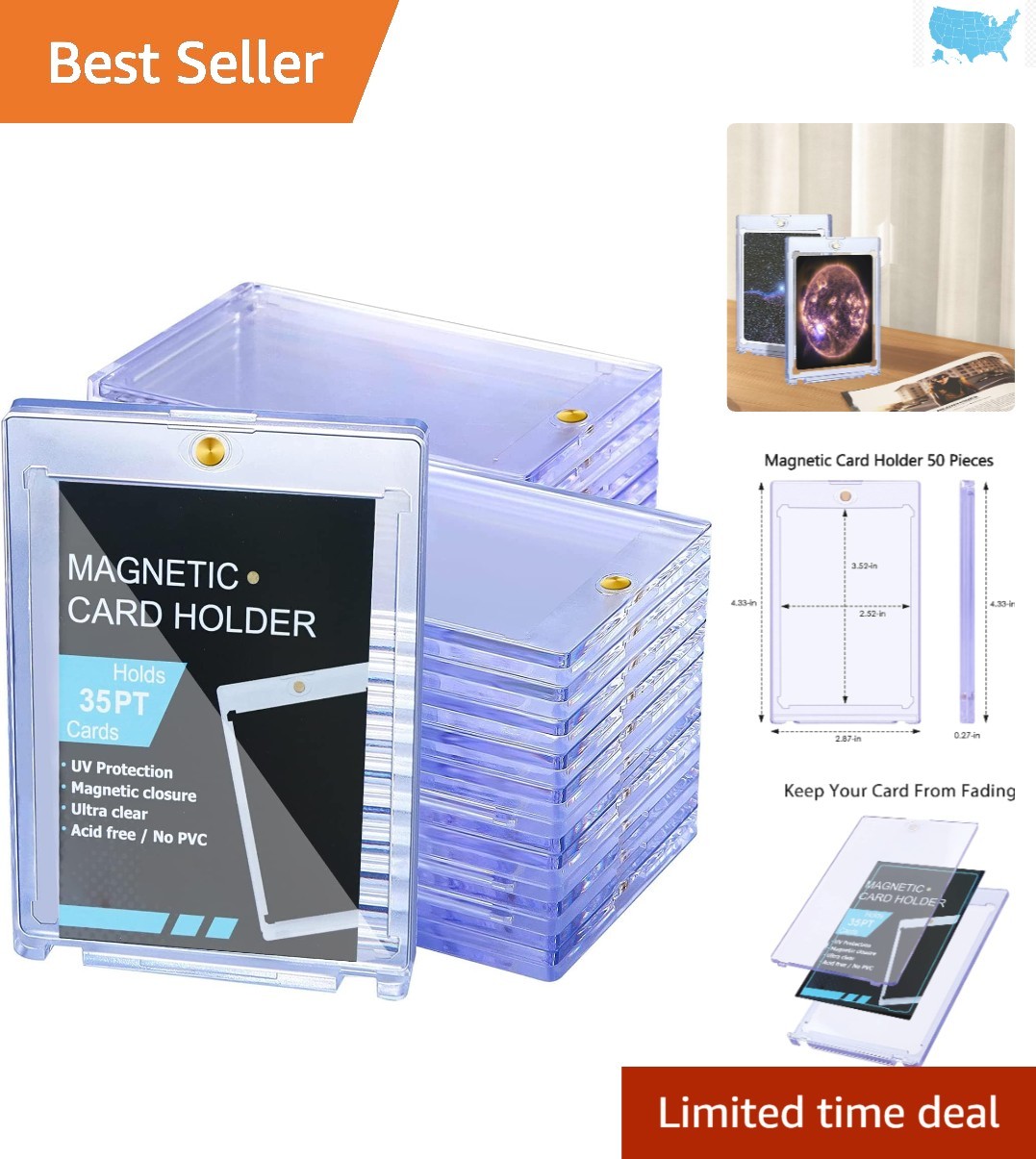 Crystal Clear 50ct Magnetic Card Holders – Rigid 35pt with Diamond Cut Corners