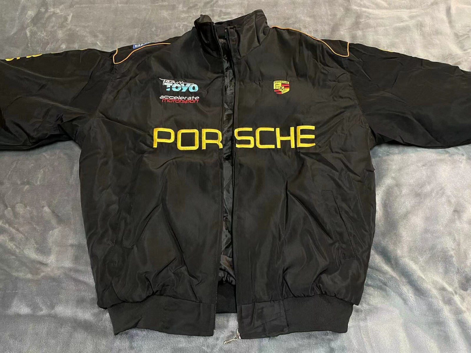 Unisex Adult Jacket Black Ebroidered Cotton Padded F 1 Racing Jacket