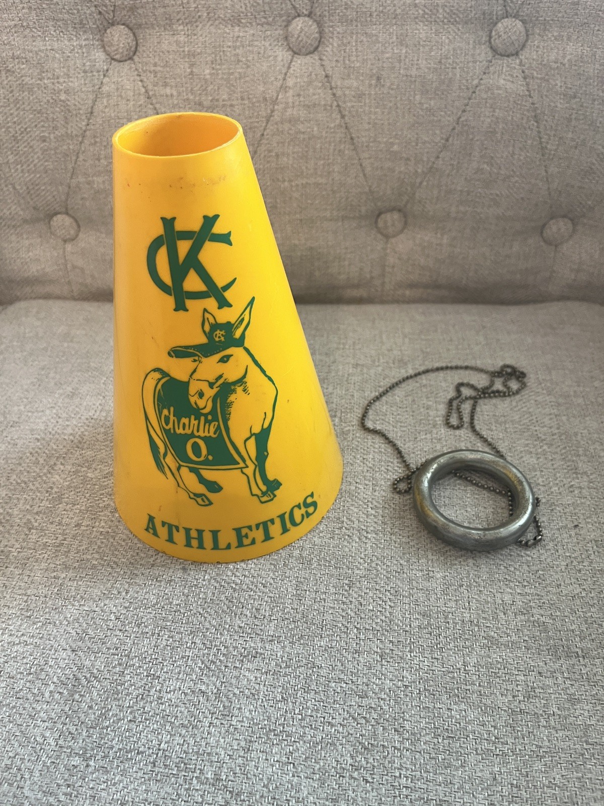 Vintage 1960’s MLB Kansas City Athletics “Charlie O” Mascot Megaphone – Yellow