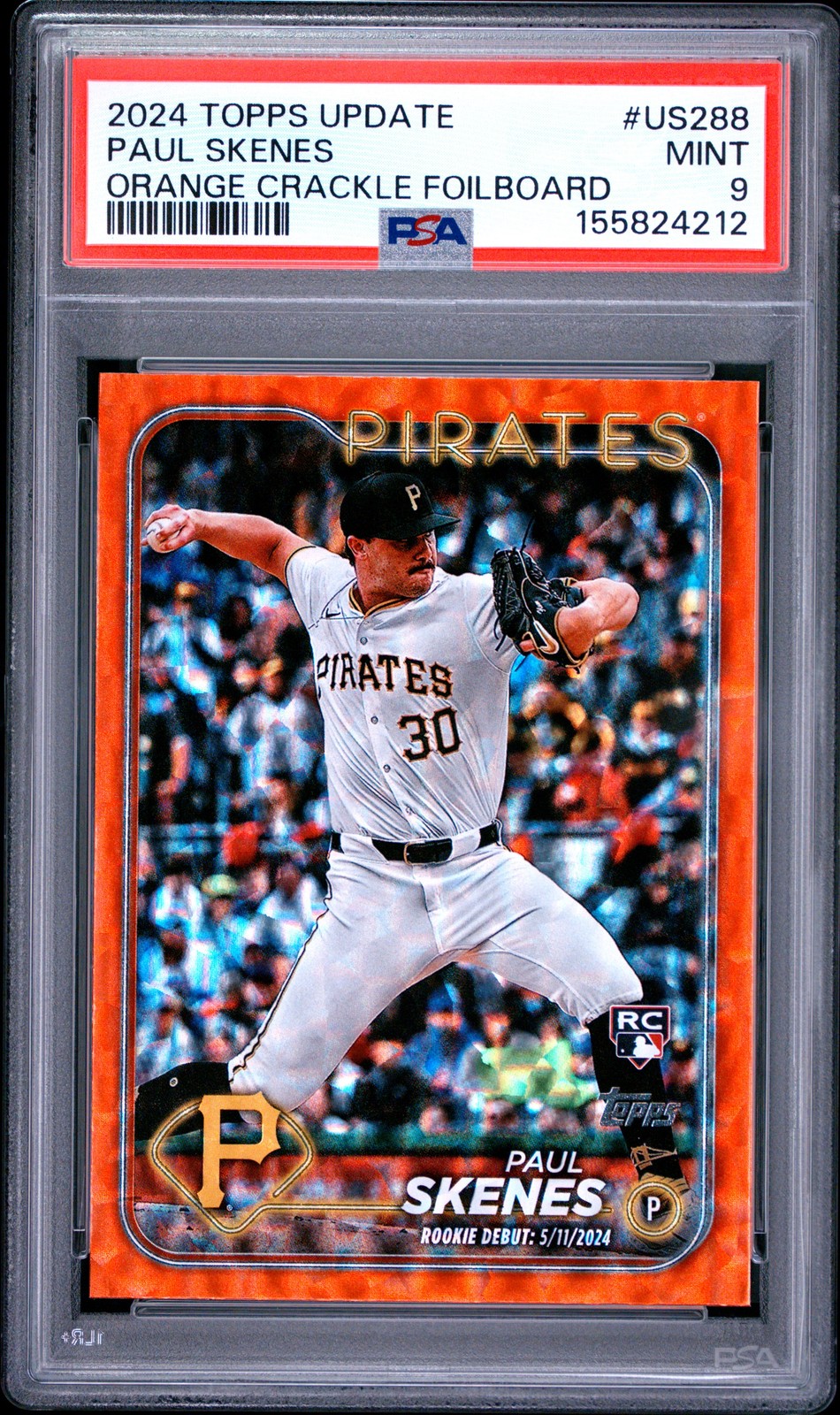2024 Topps Update #US288 Paul Skenes Orange Crackle Foilboard /299 PSA 9